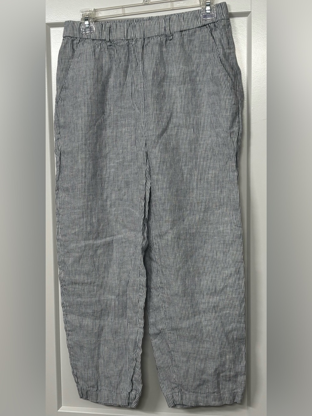 Quince 100% European Linen Pants Blue Pinstripe Small Vacation Resort Casual
